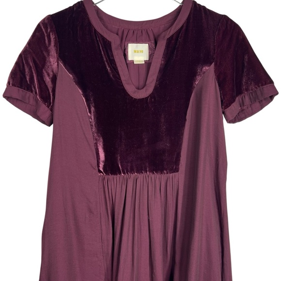 MAEVE Ingrid Plum colored Velvet Trimmed Short Sleeve Mini Dress Size XS - Picture 2 of 10